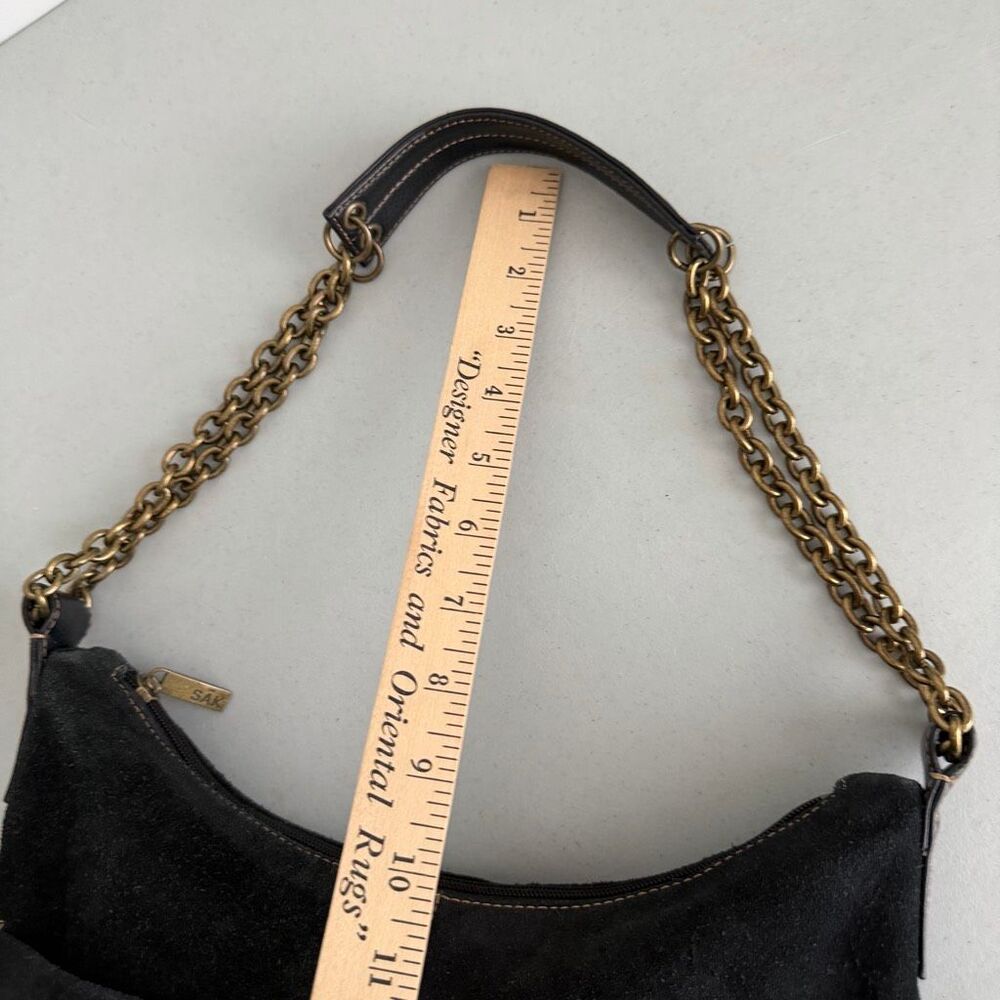 Y2K The Sak Black Suede Leather Chain Strap Shoulder Hobo Bag Purse Vintage - Picture 13 of 16